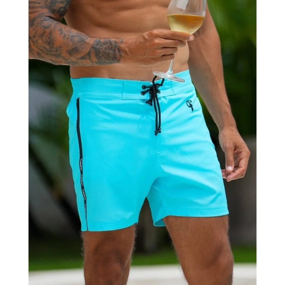 NEW Tucann Fluro Aqua 5 Inch Swim Short Mens Large Blue Compression Liner Trunks